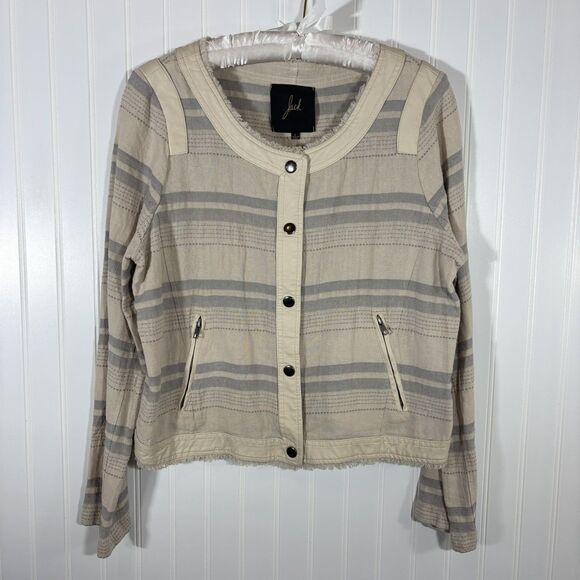 Jackets & Blazers - Jack BB Dakota Womens Striped Linen Blazer Jacket Size L Neutral Chic Coastal